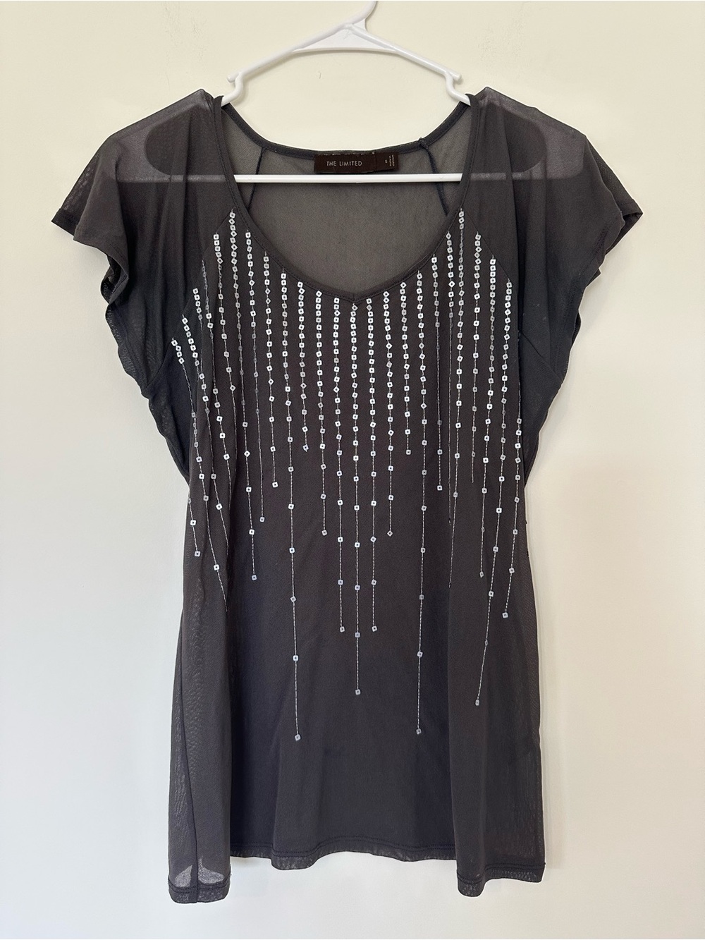 Y2K The Limited Charcoal Sheer Mesh Sequin Top Small Festival 2000s Party Club
